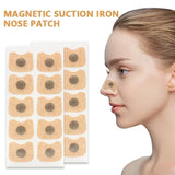 Magnetic suction iron nose patch with a woman wearing one on her nose.