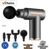 Massage gun with attachments on a white background, featuring 'Choice' branding.