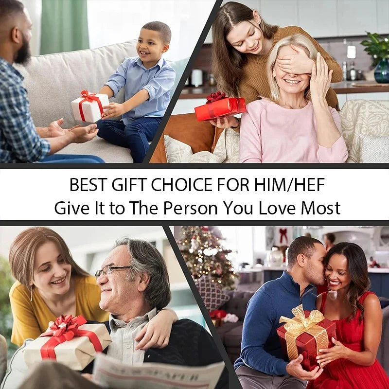 Collage of people receiving gifts with text 'Best Gift Choice for Him/Her. Give it to the person you love most'.