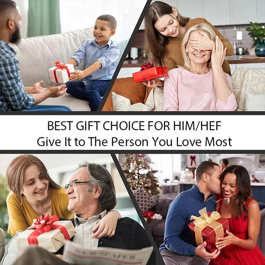 Collage of people receiving gifts with text 'Best Gift Choice for Him/Her. Give it to the person you love most'.