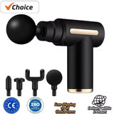 Black massage gun with attachments on a white background, featuring 'Choice' branding.