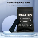 Nasal strip packaging with text on a light blue background