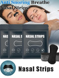 Anti-snoring nasal strips packaging with a couple sleeping in the background