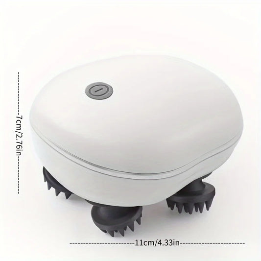 White handheld device with black bristles and measurement details on a white background