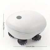 White handheld device with black bristles and measurement details on a white background