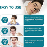 Instructions for using a nose strip with images of a person applying it, on a white background.