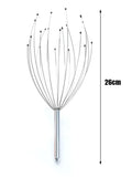 Metal whisk with measurement label on a white background