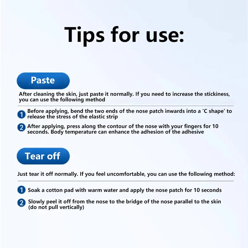 Instructions for using a nose patch on a white background